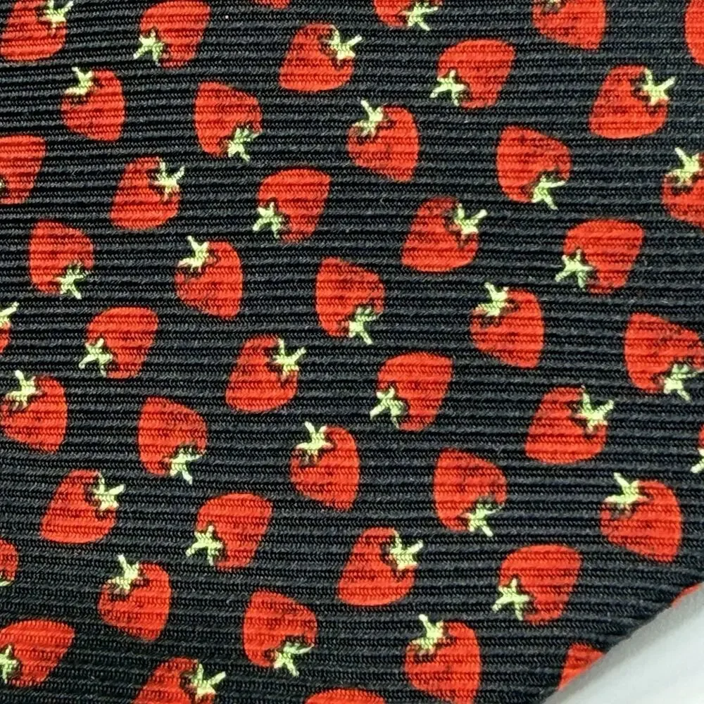 Brooks Brothers Strawberry Neck Tie Silk Black Red Novelty USA Summer 3.5